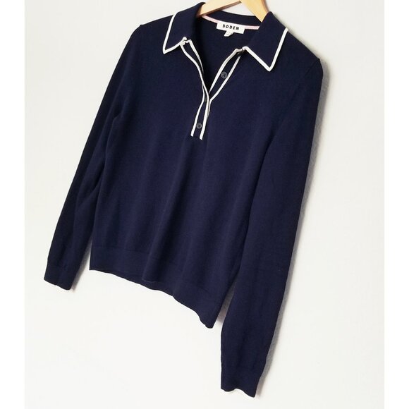 Boden Estelle Henley Sweater S Polo Collar Navy Blue Cotton Wool Blend Preppy - Picture 16 of 16